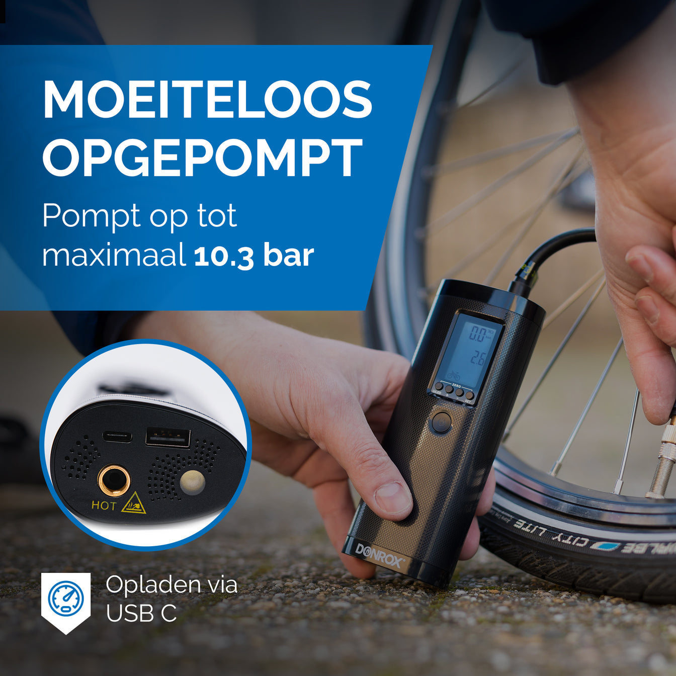 Fietscompressor met drukmeter Fietscompressor met drukmeter
