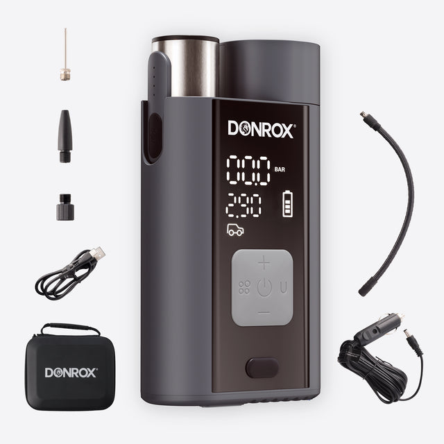 Donrox Ride A924 - Premium 12V compressor en bandenpomp met verwisselbare accu, ons krachtigste model Donrox Ride A924 - Premium 12V compressor en bandenpomp met verwisselbare accu, ons krachtigste model