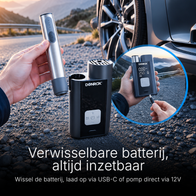 Donrox Ride A924 - Premium 12V compressor en bandenpomp met verwisselbare accu, ons krachtigste model