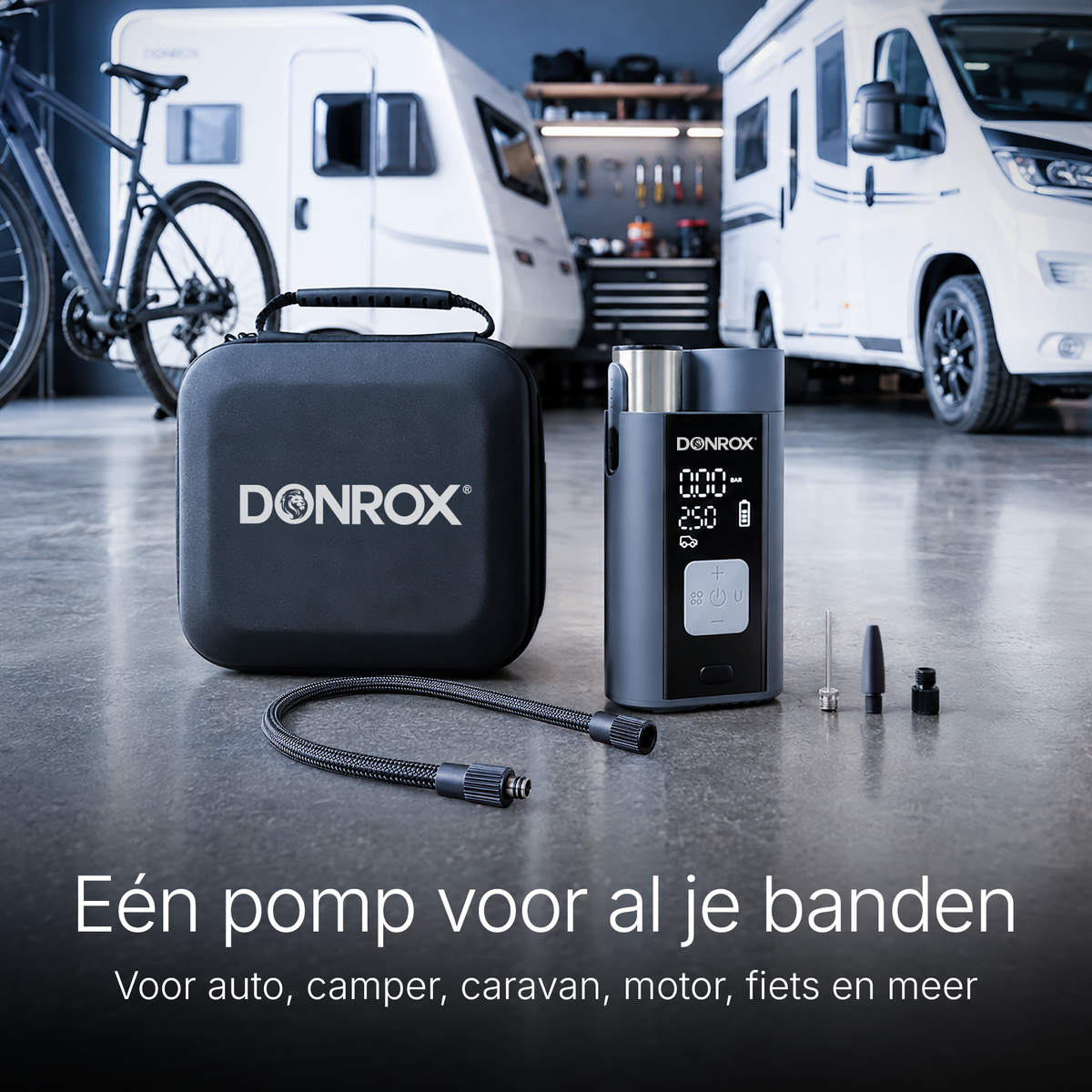 Donrox Ride A924 - Premium 12V compressor en bandenpomp met verwisselbare accu, ons krachtigste model