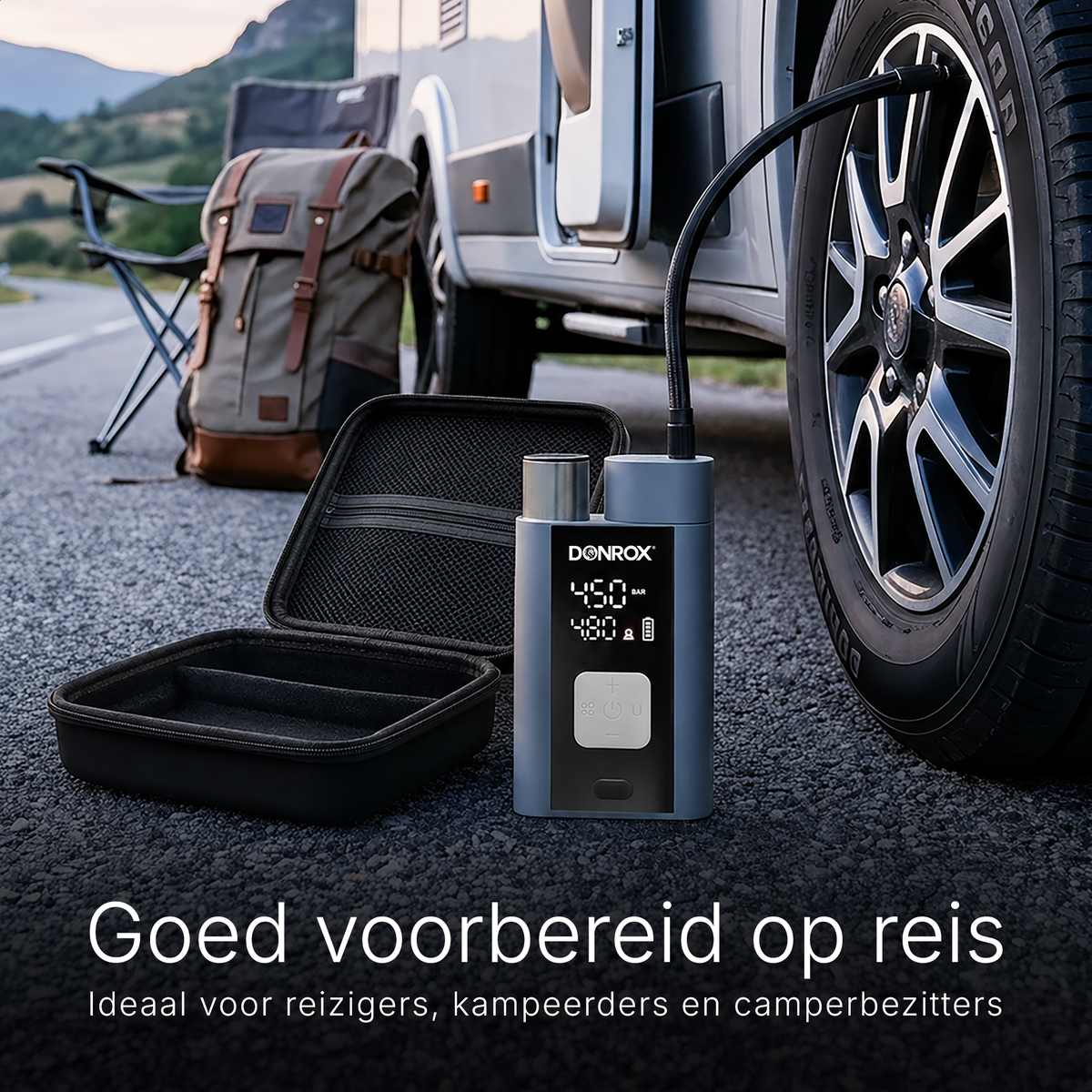 Donrox Ride A924 - Premium 12V compressor en bandenpomp met verwisselbare accu, ons krachtigste model