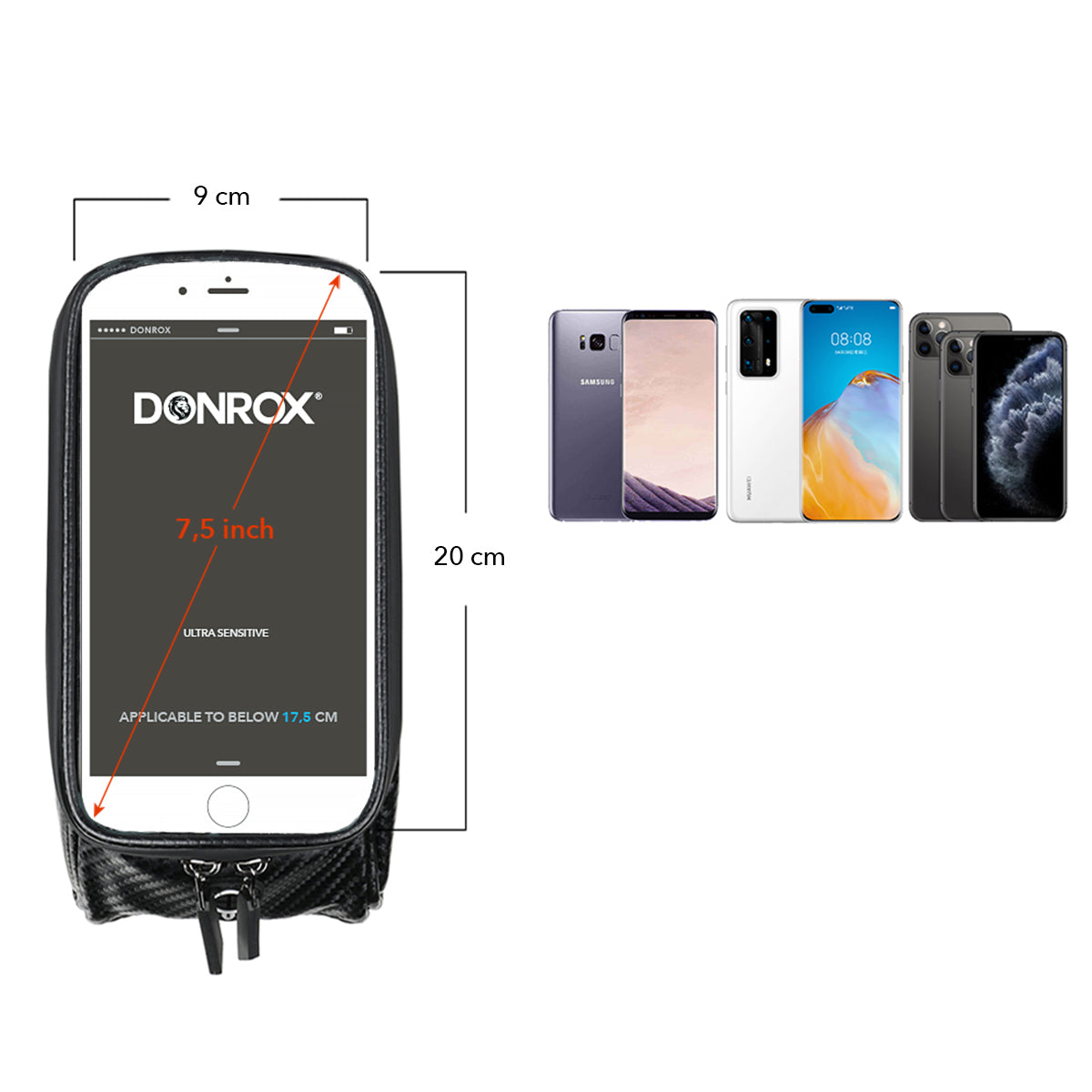 Donrox Ride F500 Carbon - Bicycle bag + phone holder for the F511 &amp; F522